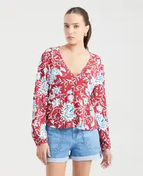 Camisa Flowers Longsleeve Blouse Rojo Chili Oscuro L Chevignon
