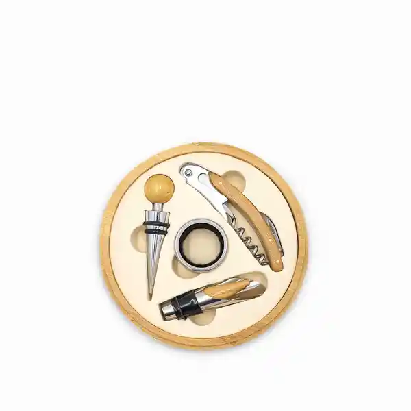 Kit Vino Caja Bambú Redonda Ambiente Gourmet