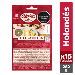 Queso Holandés Alpina 15 Tajadas 282 g