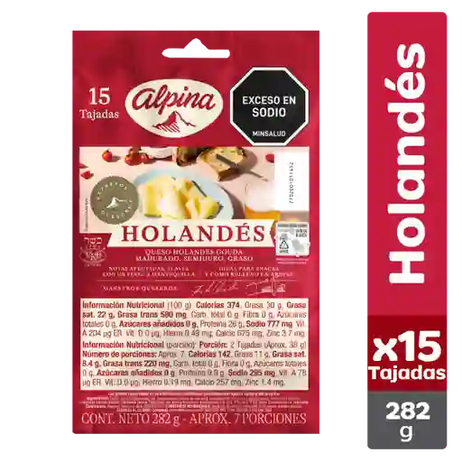 Queso Holandés Alpina 15 Tajadas 282 g