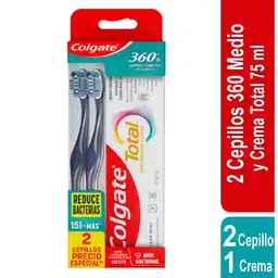 Colgate Cepillo de Dientes Medio 360° + Crema Dental Total