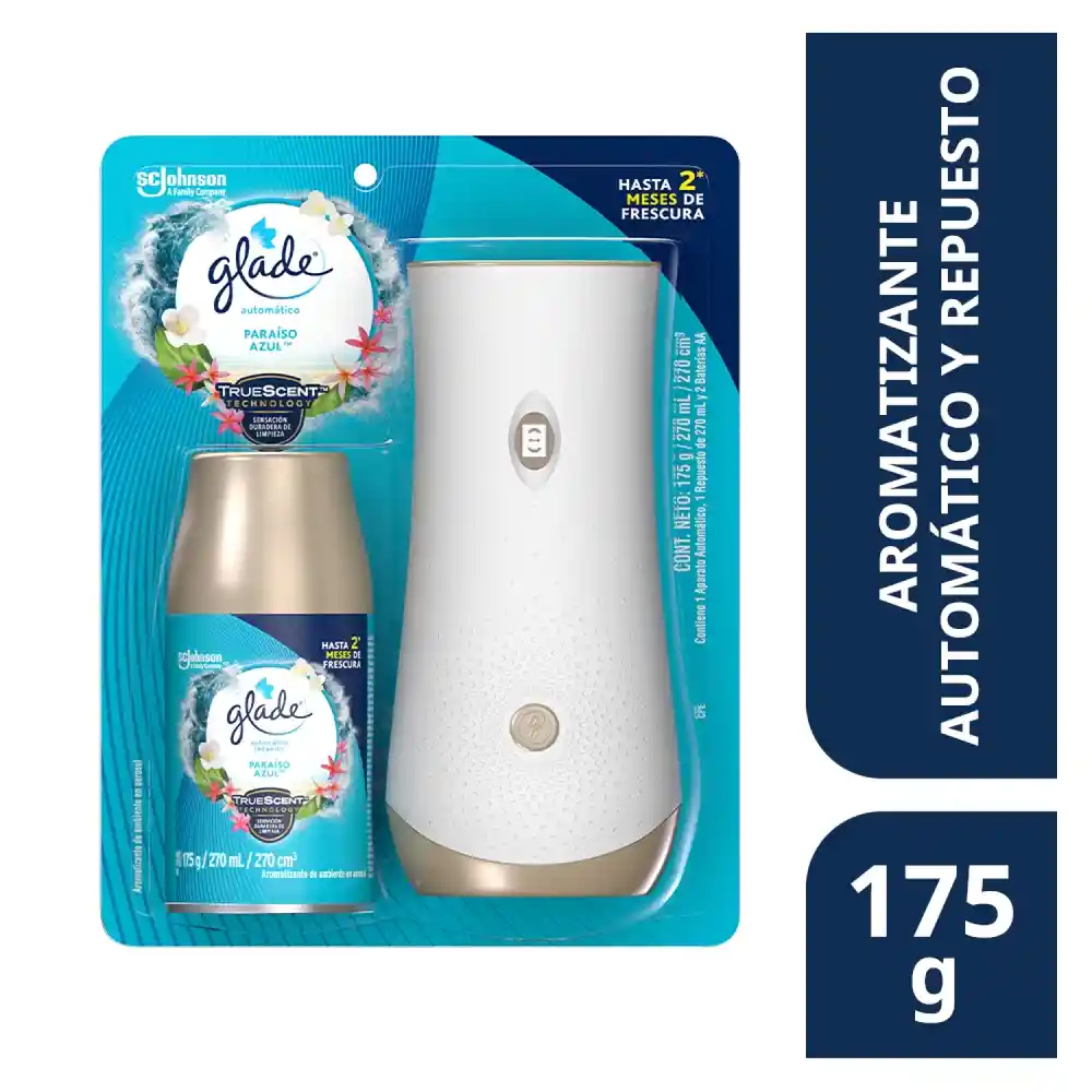 Glade Ambientador Automático en Aerosol Aparato Paraíso Azul 175 g