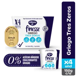 Yogurt Griego Finesse Tres Zeros 150 g x 4 Und