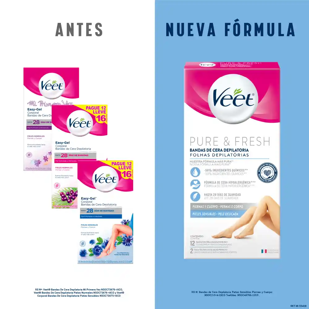 Bandas Cera Depilatoria Corporal Veet Pure Piel Sensible - 12 Bandas