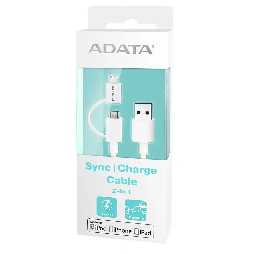 Adata Cable Usb 2 En 1 Android Y Iphone 1 Metro Blanco