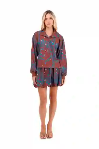 Falda Corta Coral-Palmeras Terracota XS Mercedes Campuzano