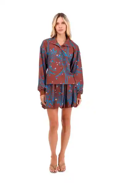 Falda Corta Coral-Palmeras Terracota XS Mercedes Campuzano
