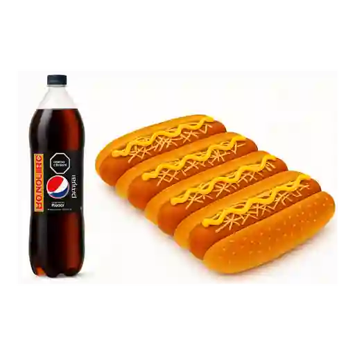 4 Perros Grandes con Queso + Gaseosa