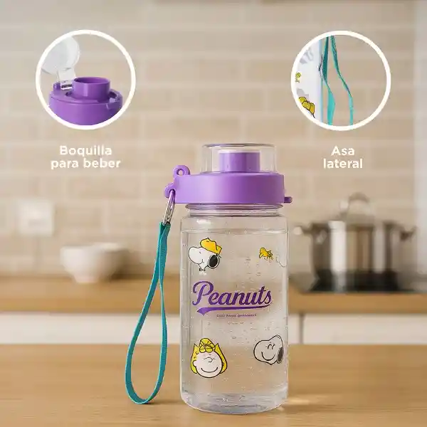 Vaso Plástico Con Correa de Snoopy Morado 640 mL Miniso