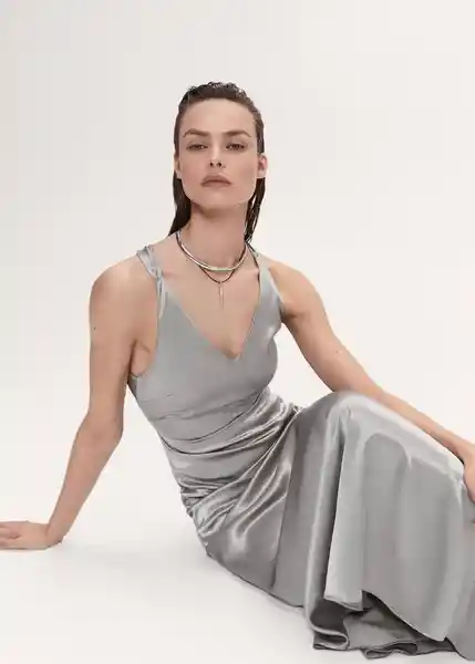 Vestido Ale Plata Talla L Mujer Mango