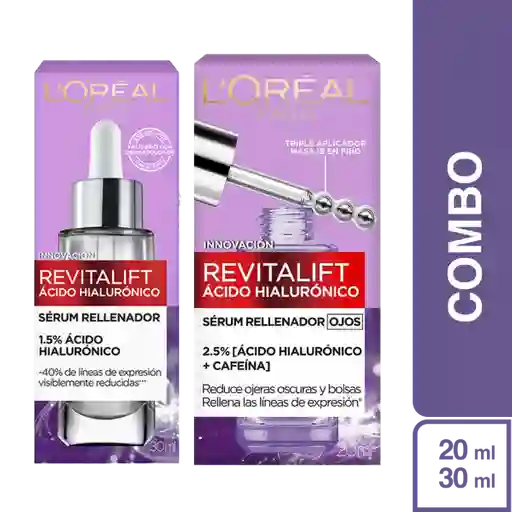 Combo L'Oréal Paris Ácido Hialurónico Sérum Rostro + Sérum Ojos