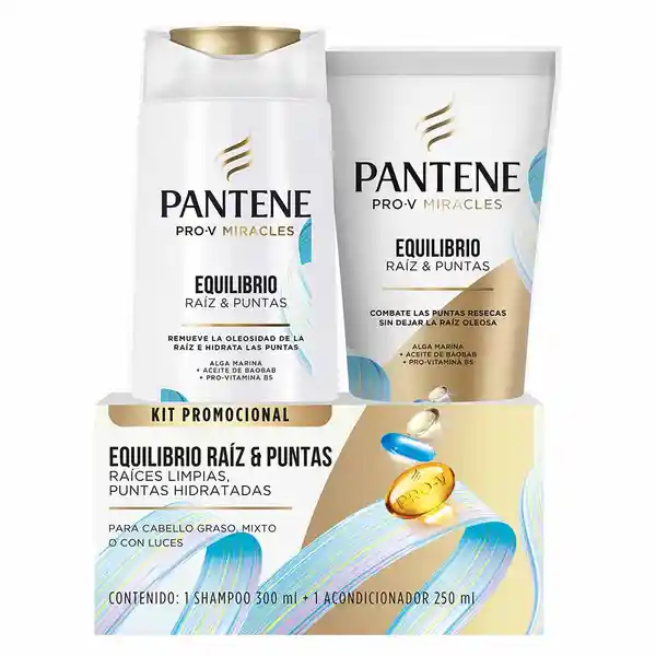 Shampoo Pantene Pro-V Miracles Equilibrio Raiz y Puntas 1 Champu 300 ml + 1 Acondicionador Rinse 250 ml