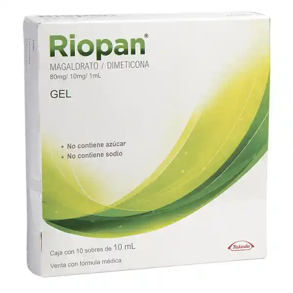 Riopan Magaldrato + Dimeticona 800mg/ 100 Mg Tecnofarma Caja X 10 Sobres
