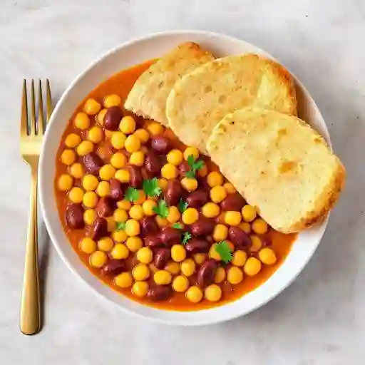 Tajine de garbanzos con pan árabe fresco