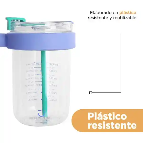 Vaso Plástico Con Asa Azul 1000 mL Miniso