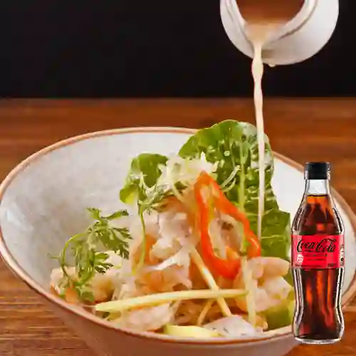 1/2 Ceviche Pescado,Camarón,Mango +CocaCola S/az 300ml