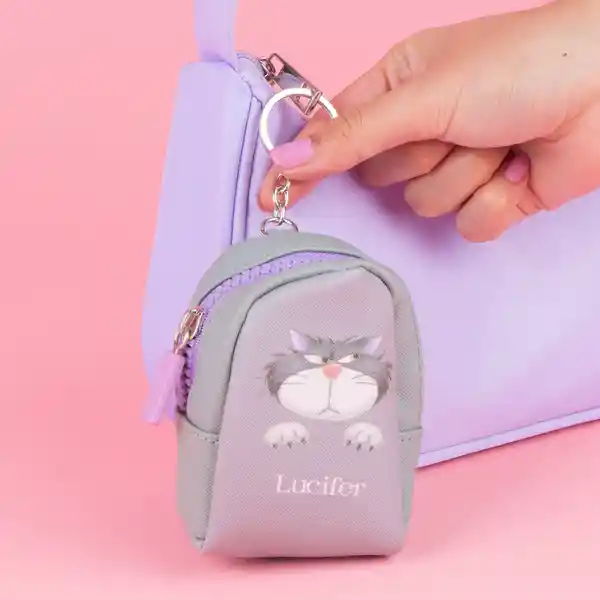 Monedero Disney Cat Colección Lucifer Mochila Gris Miniso