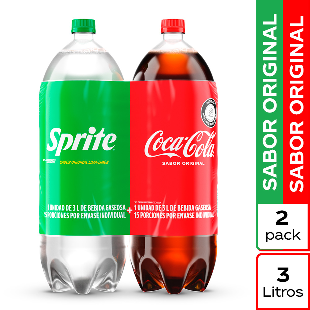 Coca-Cola Gaseosa Sabor Original 3L + Sprite Sabor Original 3 L