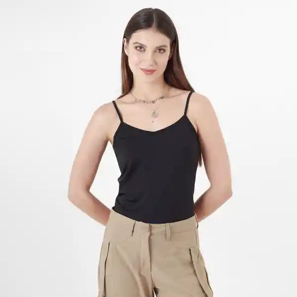 Camiseta Cuello V Manga Tiras Negro Talla M 726658