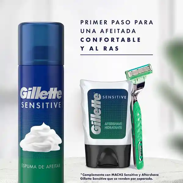 GILLETTE Sensitive Espuma de Afeitar para Piel Sensible de 57mL Protección y Menos Irritación al Afeitarte con Máquina de Afeitar para Hombre