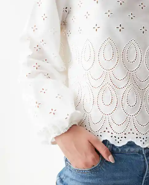 Blusa Eyelet Longsleeve Blanco 0 Claro Talla S Chevignon