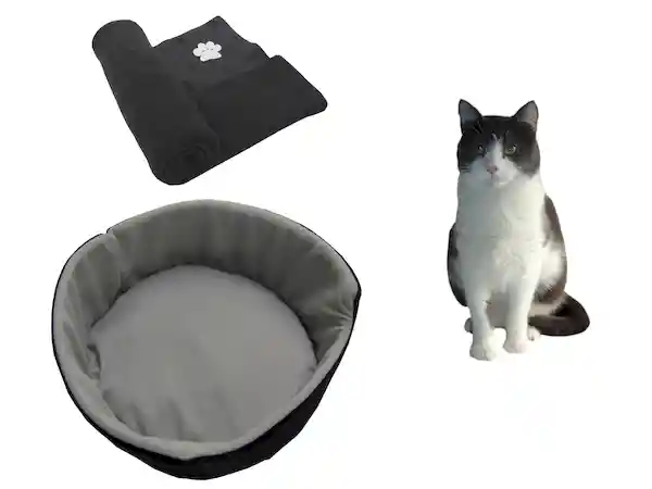 Cama Para Gato Grande + Cobija Térmica Grande Gris