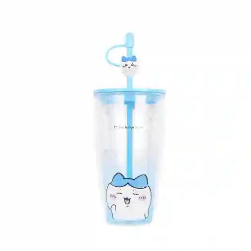 Vaso Con Doble Pared y Pitillo Hachiware Azul 700 mL Miniso
