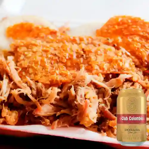 Combo Lechona Plato X 600gr + Club Colombia Dorada Lata 330ml