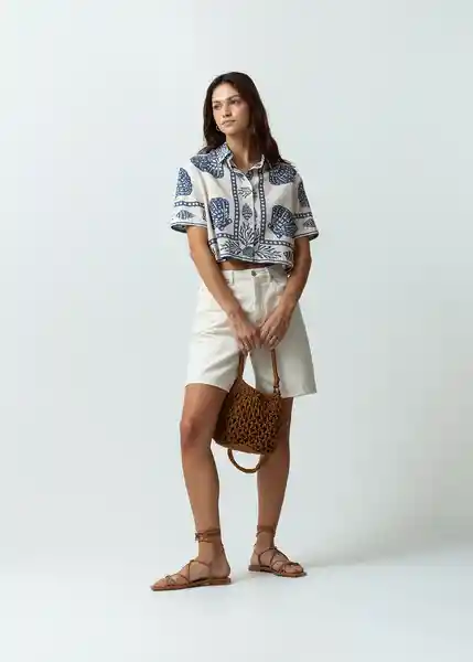 Camisa Buzin Mujer Azul Mezclilla Estampado Talla M Naf Naf