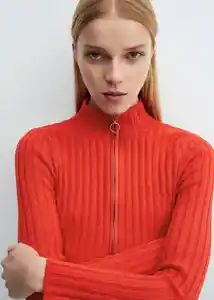 Buzo Cardigan Teriyaki Rojo Talla M Mujer Mango