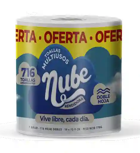 Nube Toalla Multiuso Rollo Doble Hoja 716 Hojas