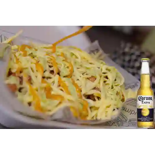 Combo Salchipapas Especial + Cerveza Corona Bot. 355ml