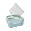 Contenedor Cuadrado Con 2 Compartimentos Verde 1100 mL Miniso