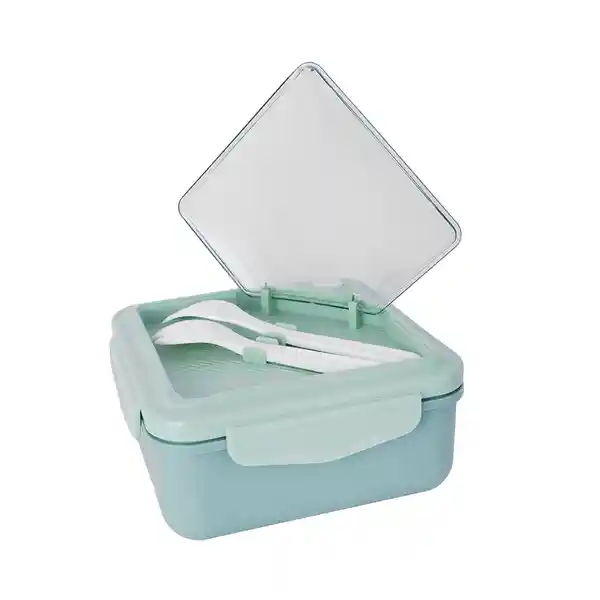 Contenedor Cuadrado Con 2 Compartimentos Verde 1100 mL Miniso