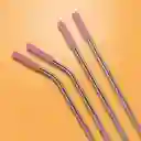 Pitillo de Acero Inoxidable Con Silicona Serie Rosa Miniso