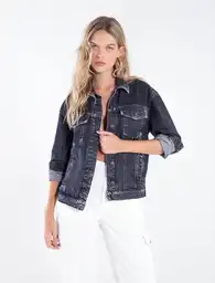 Chaqueta en Denim Negro Puro Ultra Oscuro Talla M Naf Naf