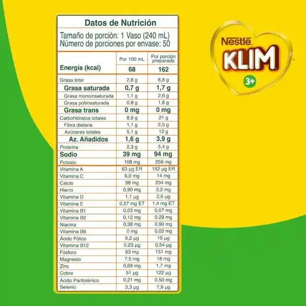 Alimento lácteo KLIM 3+ x 1800g