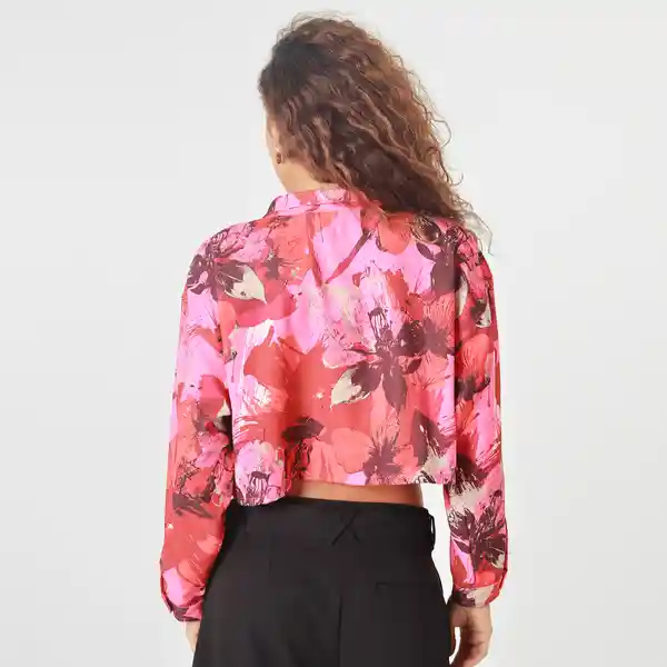 Blusa Crop Cuello Camisero Manga Larga Multicolor Talla M 718998