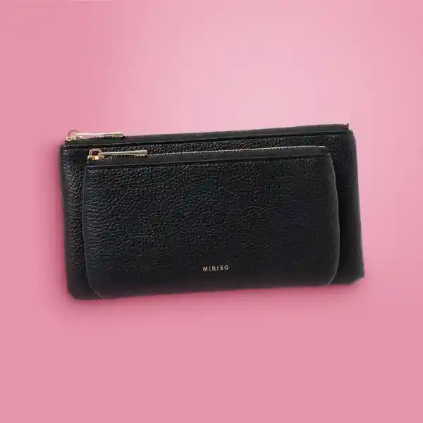 Bolso Cartera Multiuso Con Asa de Mano Negro Serie Miniso