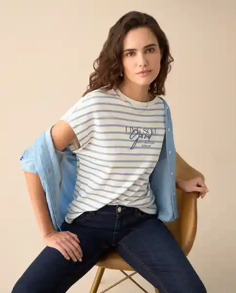 Camiseta Azul Lana Claro Talla L 401G010 Espirit