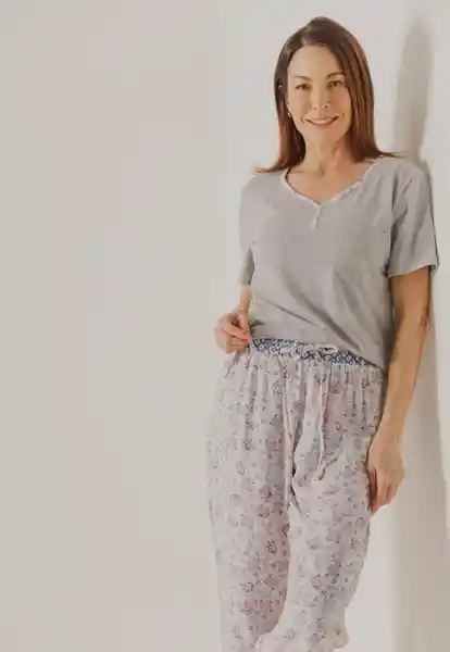 Pijama Camiseta/Pantalón Capri Gris Talla XL Bronzini