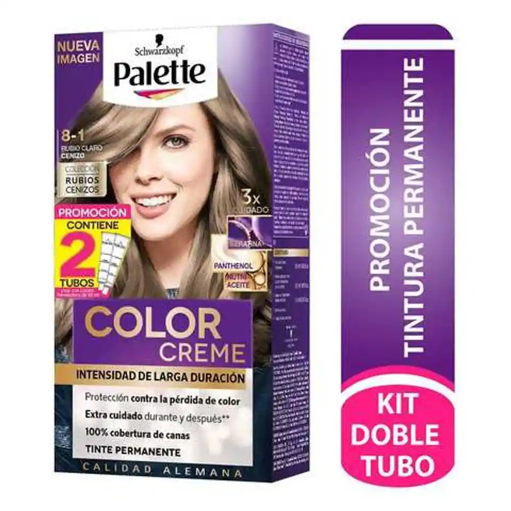 Palette Color Creme Tinte Capilar Tono 8-1 Rubio Claro Cenizo 3x Cuidado