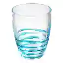 Vaso Corto Elaborado en Acrílico. Color Transparente Con Detalles en Azul. Superficie Lisa. Contraste Brillante. Forma Circular. Resistente a Golpes. de Fácil Limpieza. Práctico. Capacidad 410 mL. Sku 207551