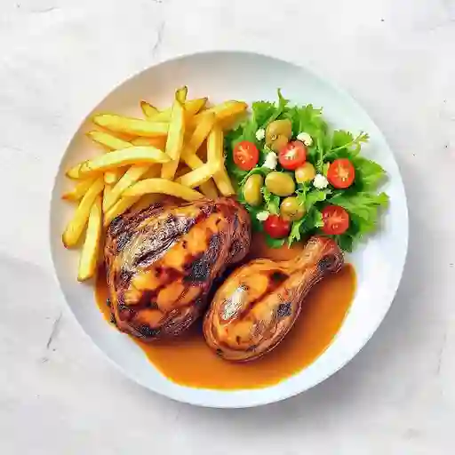 Contramuslo De Pollo A La Brasa Al Limon Y Oregano O Glaseado En Salsa Bbq