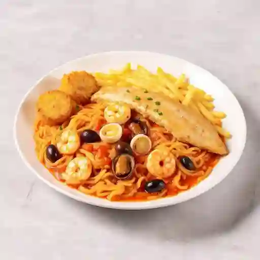 Espaguetis a la Marinera Gratinados