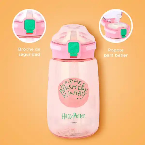 Botella Plástico Tapa Automática Serie Harry Potter Rosa Miniso