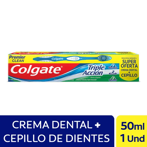 Colgate Crema Dental Triple Acción + Cepillo Premier Clean