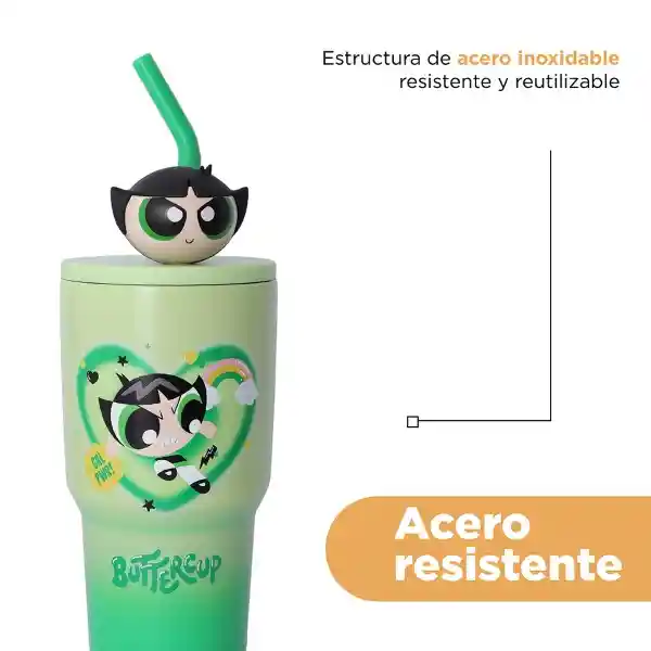 Vaso de Acero Serie Chicas Súper Poderosas Verde 900 mL Miniso
