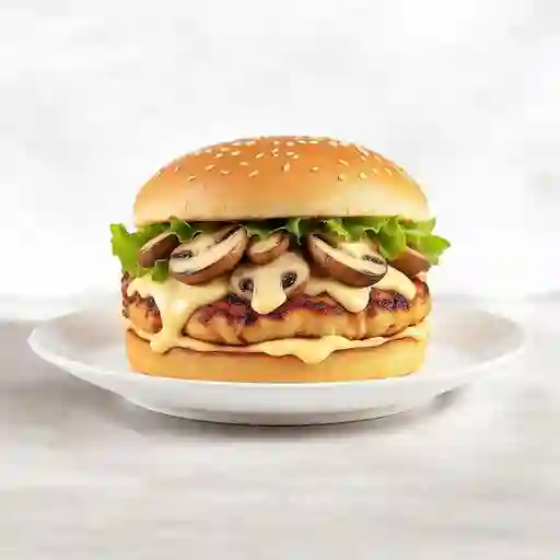 Burger Pollo Champinon En Salsa Bechamel