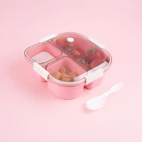 Contenedor Alimentos 3 Compartimentos Rosa 1200 mL Serie Miniso